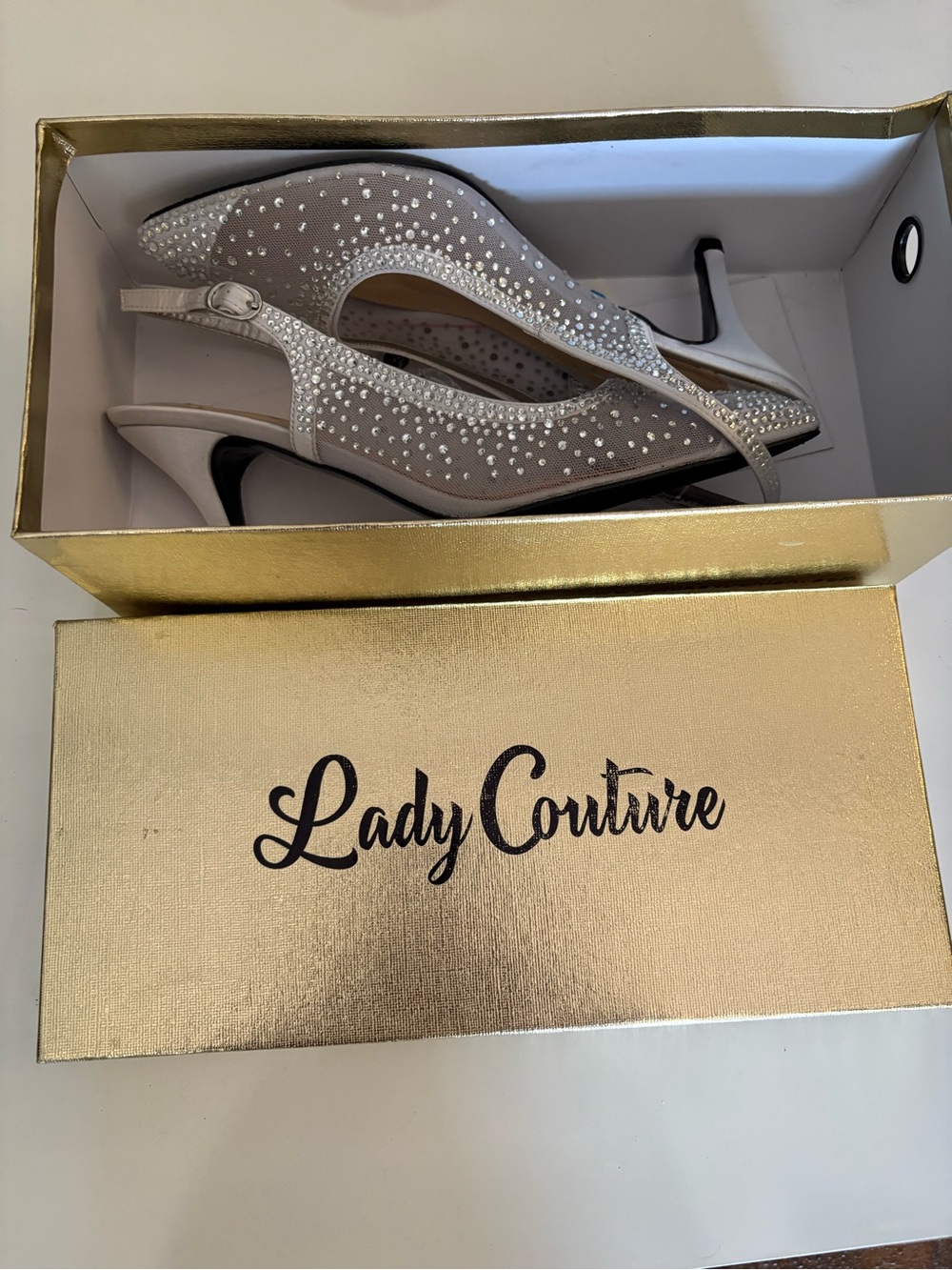 Lady Couture Silver Rhinestone Slingback Heels